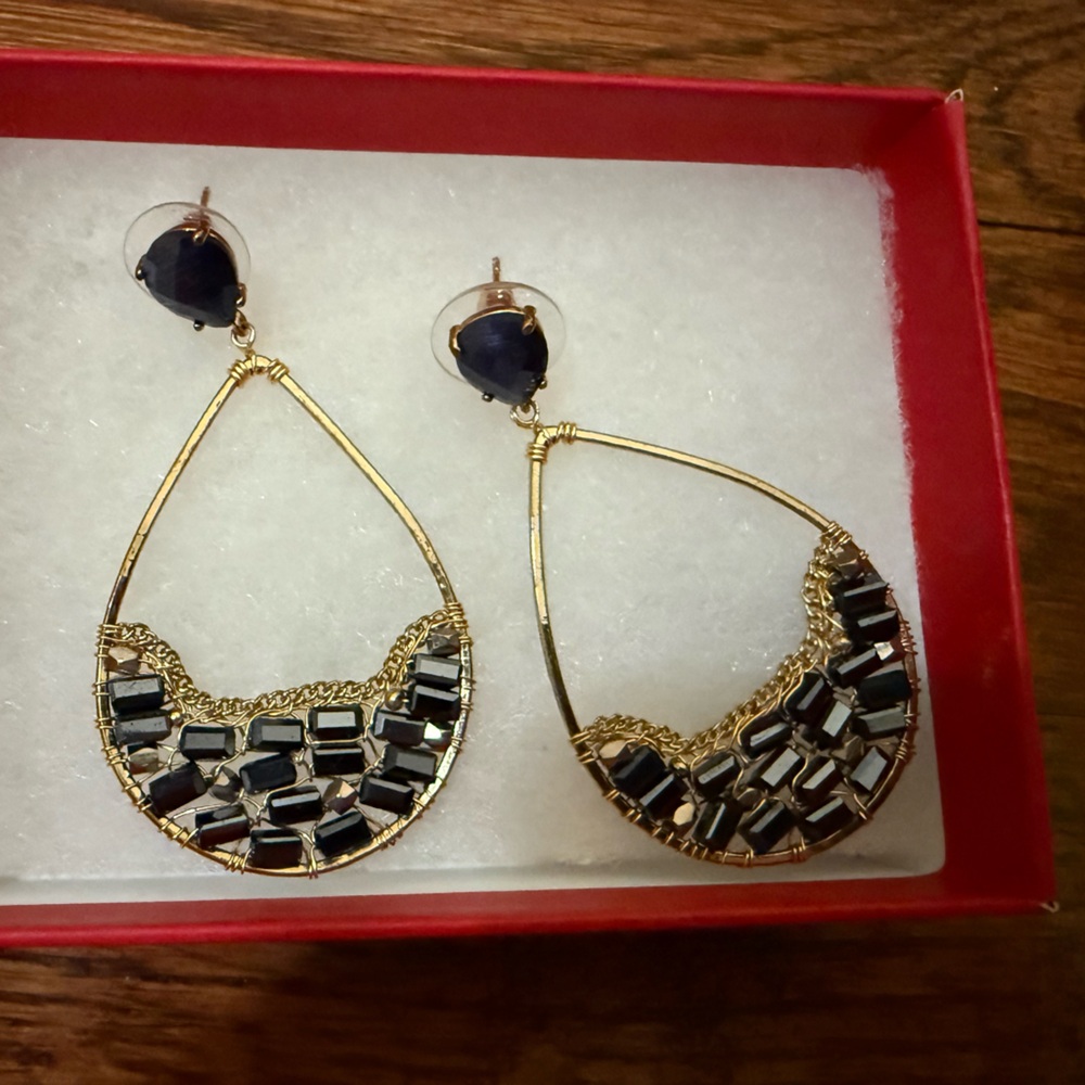 Elegant Gold and Dark Navy/Black Earrings